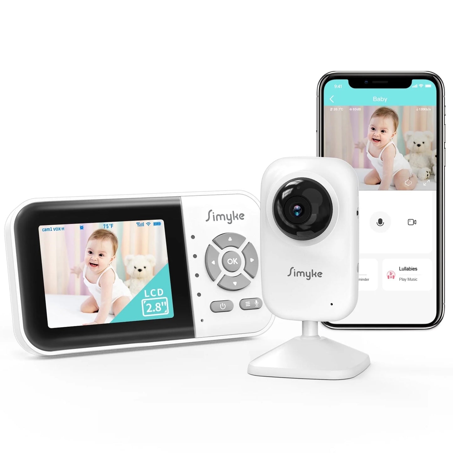 Video Baby Monitor,Wifi Baby Camera,2.8" LCD Display and App Control,1200Ft Long Range,2 Way Talk,Auto Night Vision,Sound Alert,Vox,Temperature Sensor 5 Lullabies Feeding Remind