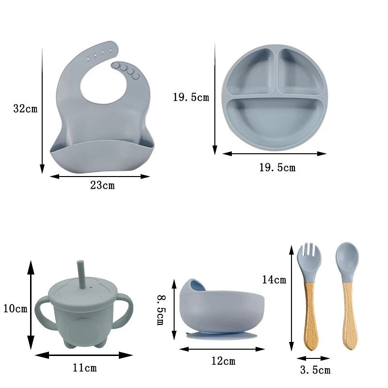  Silicone 6/8-Piece Baby Feeding Set, dining set, portable, BPA-free, Phthalate-free, and PVC-free, Dishwasher safe