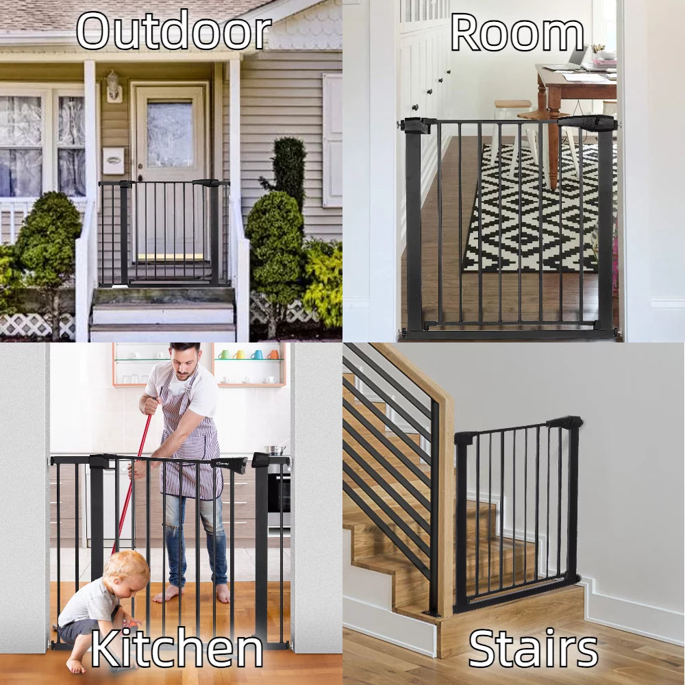 Baby Safety Gate: Adjustable 29.5''-40.5'' Wide Pressure-Mounted Gate for Top of Stairs & Doorways – Sleek Black Design!