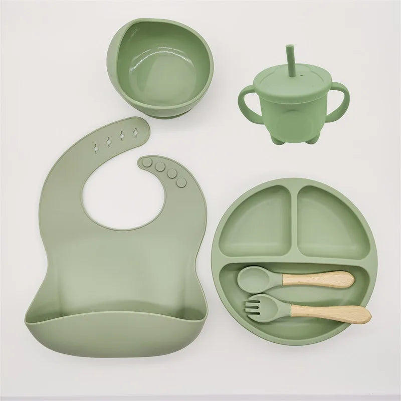  Silicone 6/8-Piece Baby Feeding Set, dining set, portable, BPA-free, Phthalate-free, and PVC-free, Dishwasher safe