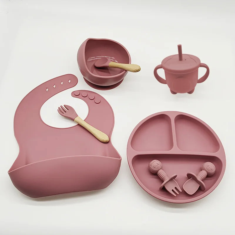  Silicone 6/8-Piece Baby Feeding Set, dining set, portable, BPA-free, Phthalate-free, and PVC-free, Dishwasher safe