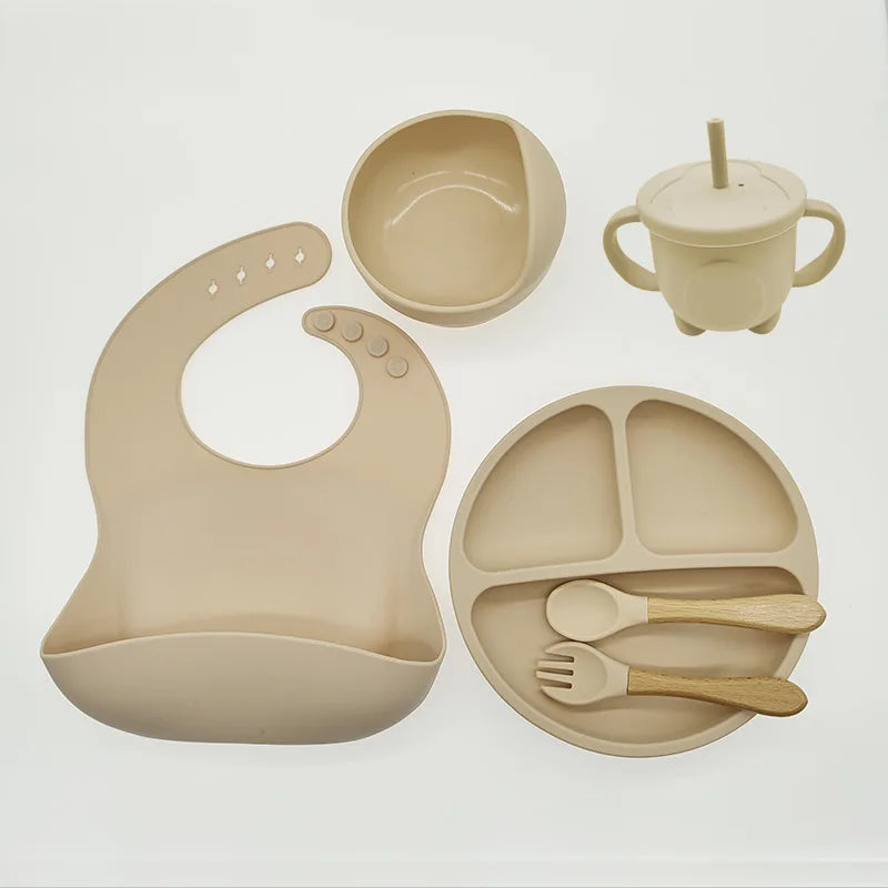  Silicone 6/8-Piece Baby Feeding Set, dining set, portable, BPA-free, Phthalate-free, and PVC-free, Dishwasher safe