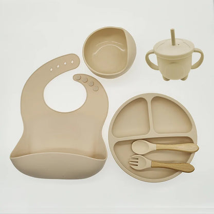  Silicone 6/8-Piece Baby Feeding Set, dining set, portable, BPA-free, Phthalate-free, and PVC-free, Dishwasher safe