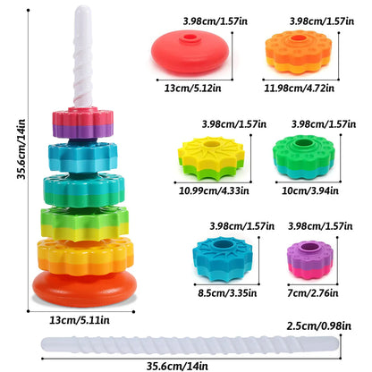 Rotating Rainbow Tower Toy: Stacking Fun for Kids