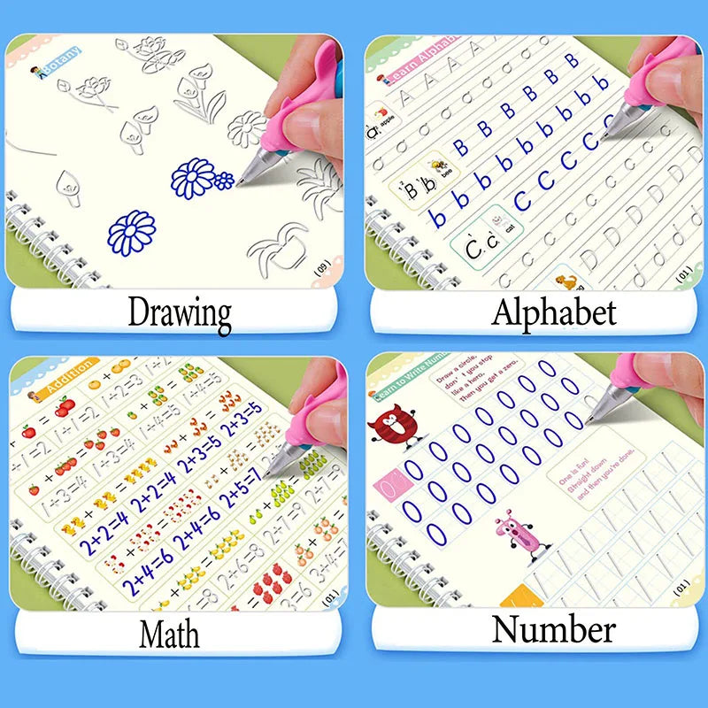 4 Magic Copybooks Children'S Toy Writing Reusable Free Wiping English Maths Drawing Children'S Toy Writing Practice Copy Book