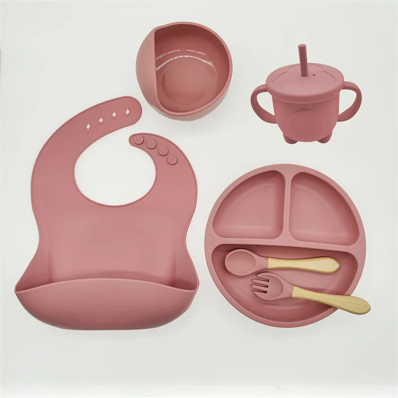  Silicone 6/8-Piece Baby Feeding Set, dining set, portable, BPA-free, Phthalate-free, and PVC-free, Dishwasher safe