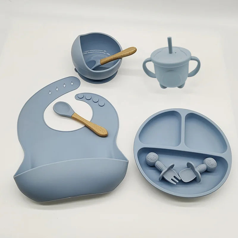  Silicone 6/8-Piece Baby Feeding Set, dining set, portable, BPA-free, Phthalate-free, and PVC-free, Dishwasher safe