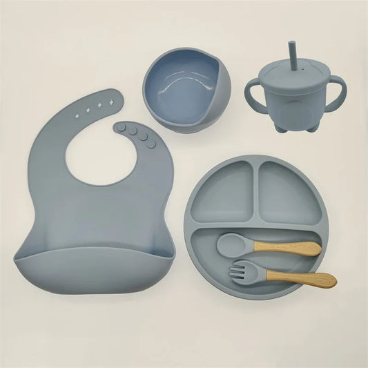  Silicone 6/8-Piece Baby Feeding Set, dining set, portable, BPA-free, Phthalate-free, and PVC-free, Dishwasher safe