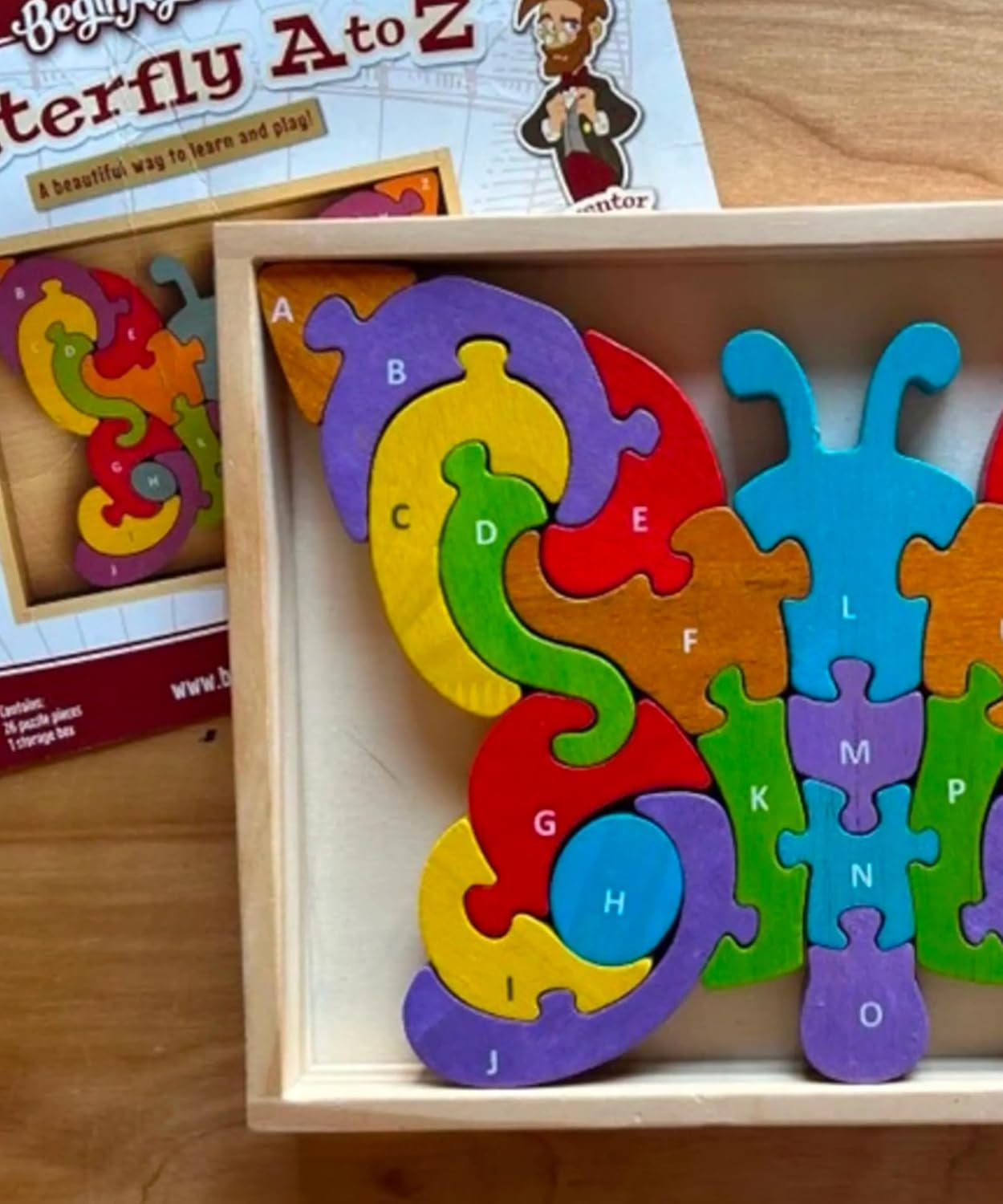 Butterfly A to Z Puzzle - Educational Wooden Alphabet Puzzle - Kids 2 and Up