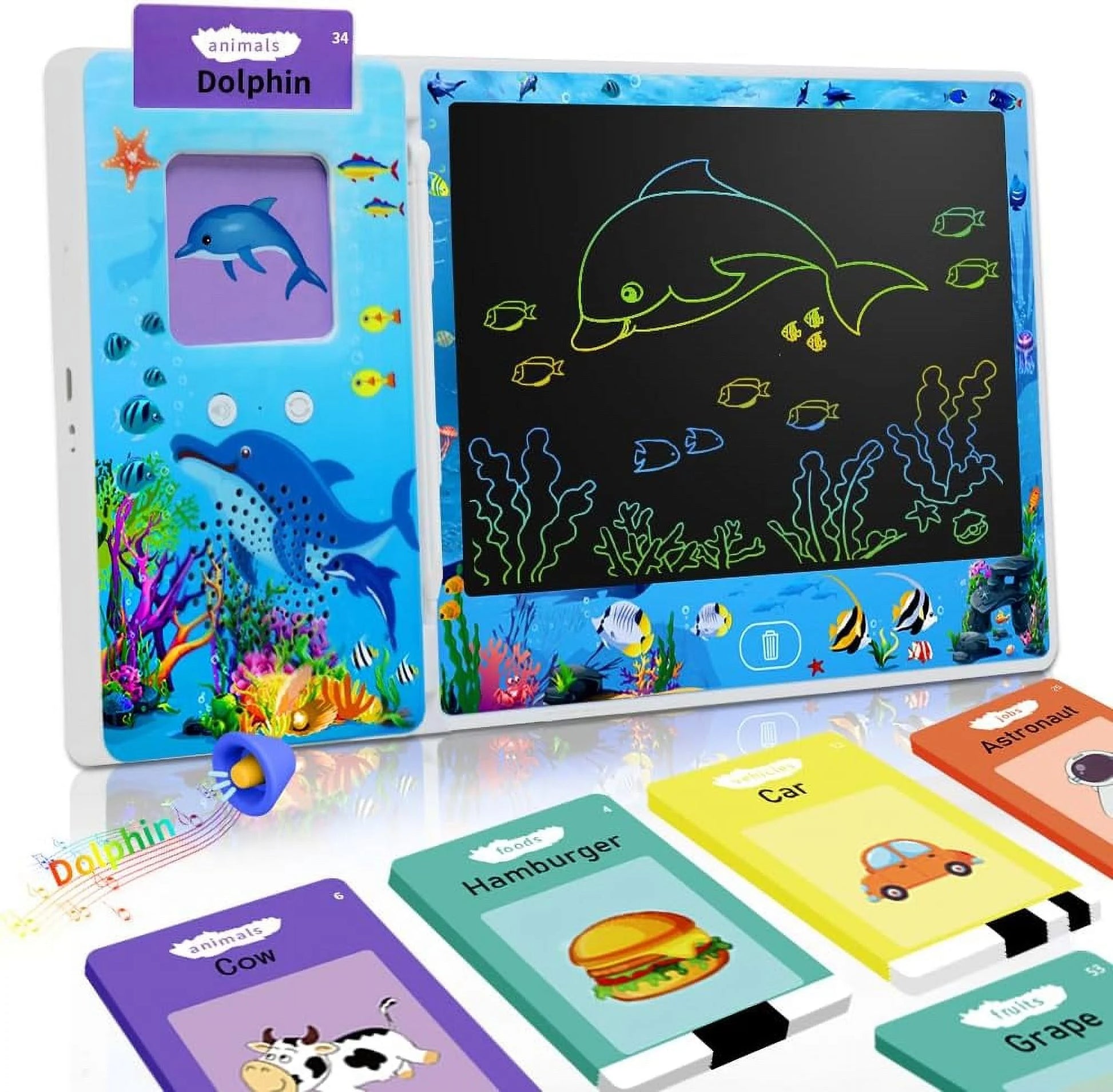 Talking Flash Cards for Toddlers 2+ Years, 112 Flash Cards 224 Sight Words Speech Therapy Toys with LCD Writing Tablet, Talking Doodle Board Educational Learning Toys Gifts, School Supplies