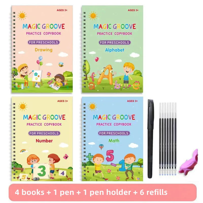 4 Magic Copybooks Children'S Toy Writing Reusable Free Wiping English Maths Drawing Children'S Toy Writing Practice Copy Book