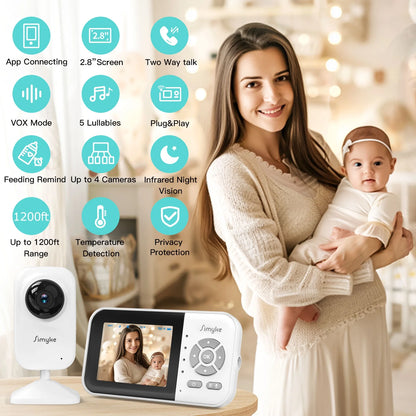 Video Baby Monitor,Wifi Baby Camera,2.8" LCD Display and App Control,1200Ft Long Range,2 Way Talk,Auto Night Vision,Sound Alert,Vox,Temperature Sensor 5 Lullabies Feeding Remind