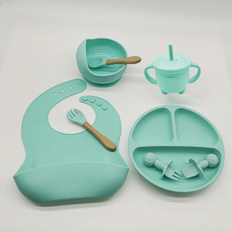  Silicone 6/8-Piece Baby Feeding Set, dining set, portable, BPA-free, Phthalate-free, and PVC-free, Dishwasher safe