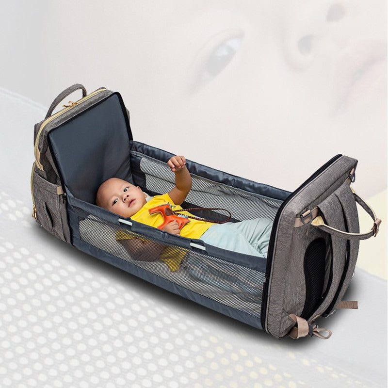 Diaper Bag Bed Backpack with USB Charging: Foldable, Large Capacity, Multi-Functional/Perfect Baby shower Gift