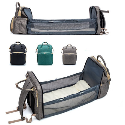 Diaper Bag Bed Backpack with USB Charging: Foldable, Large Capacity, Multi-Functional/Perfect Baby shower Gift