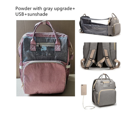 Diaper Bag Bed Backpack with USB Charging: Foldable, Large Capacity, Multi-Functional/Perfect Baby shower Gift