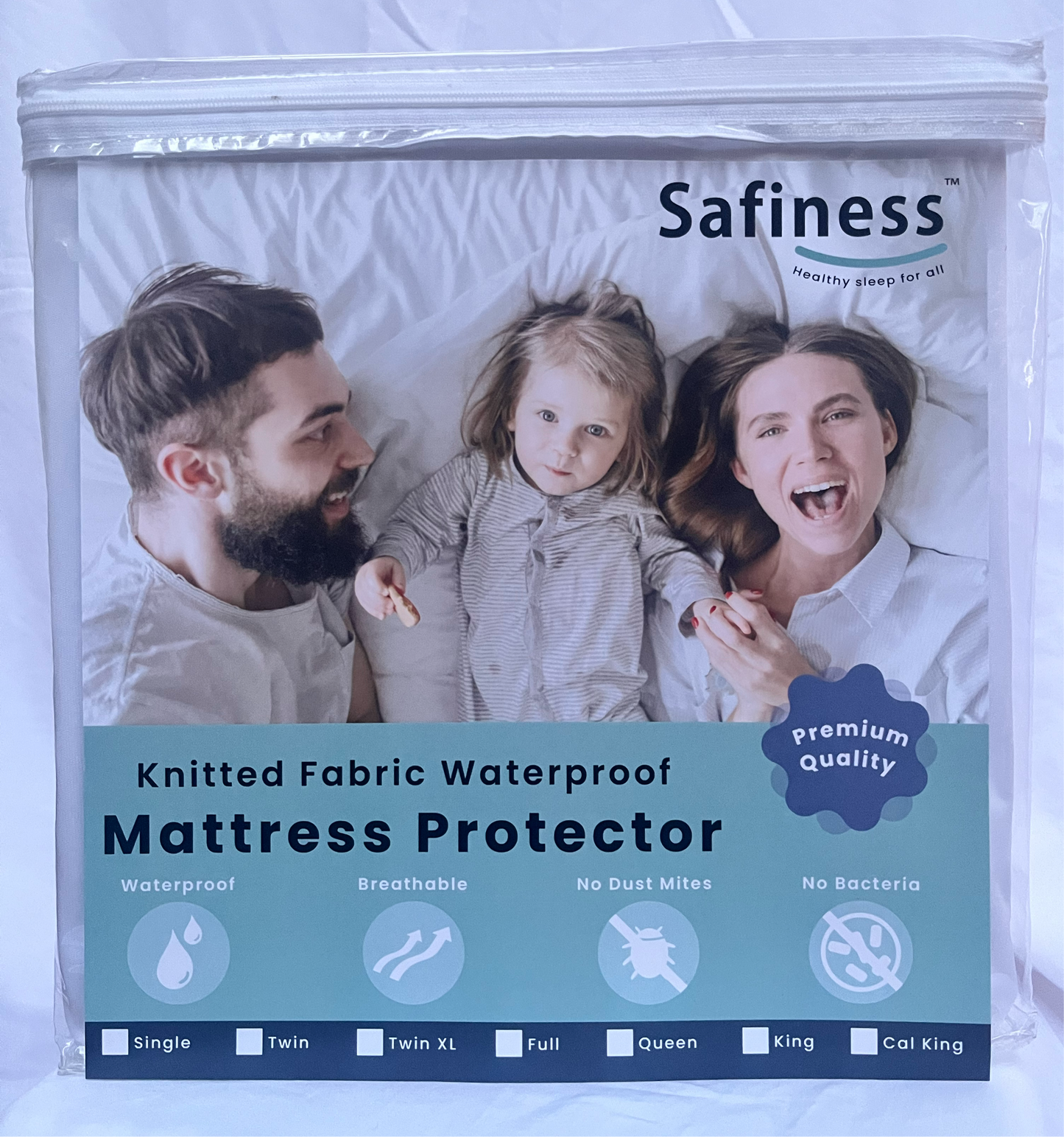 Safiness Knitted Premium Waterproof Mattress Protector + 2 waterproof pillowcases