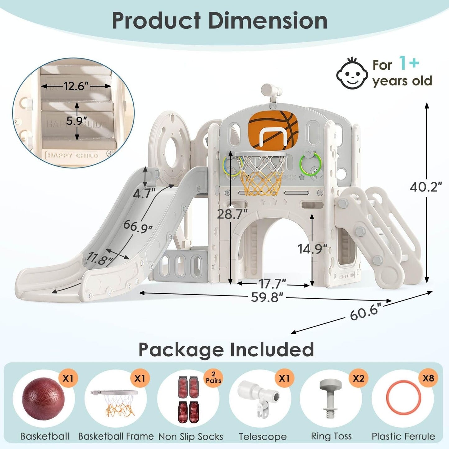 9 in 1 Toddler Playset with Slide, Ring Toss, Basketball Hoop and Telescope 