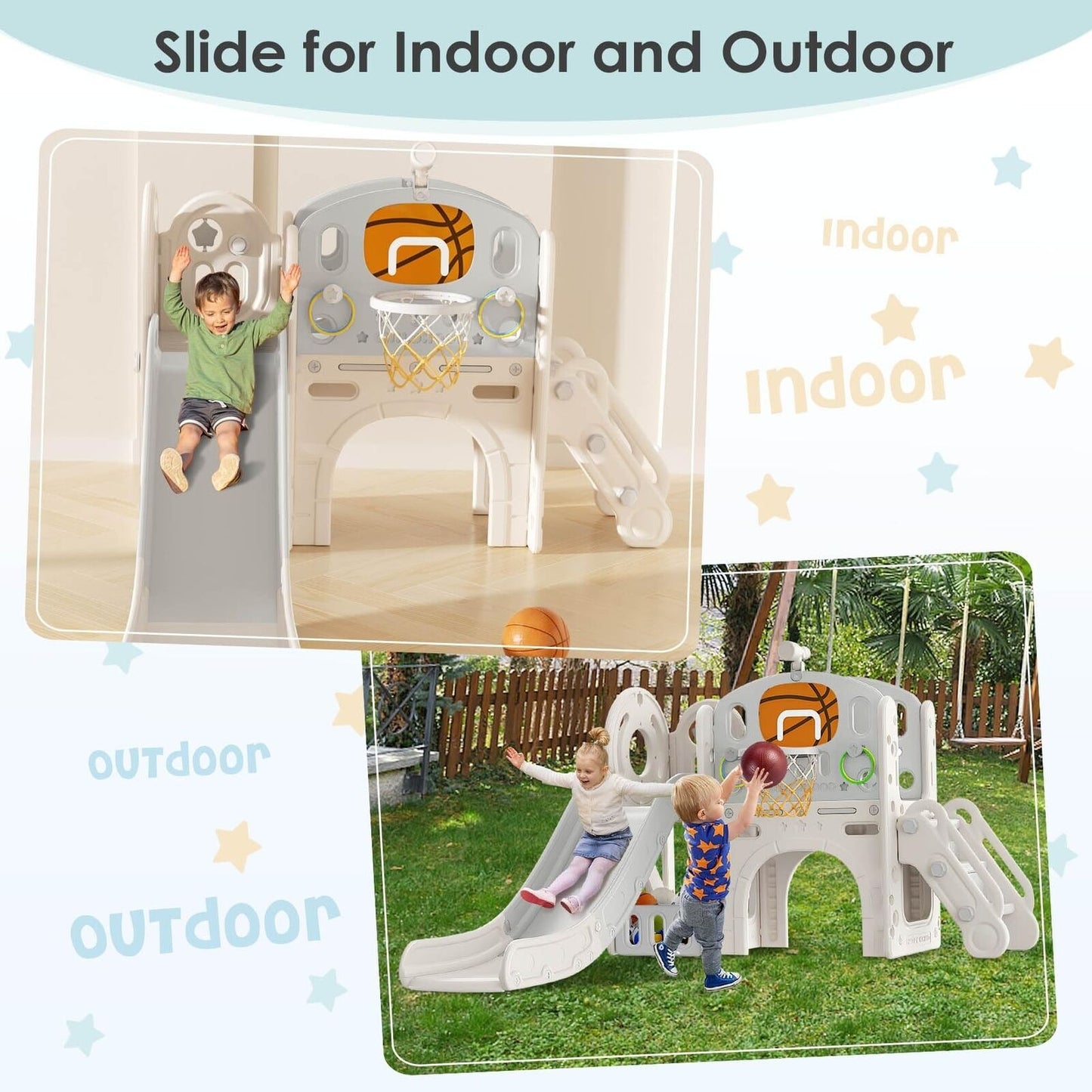 9 in 1 Toddler Playset with Slide, Ring Toss, Basketball Hoop and Telescope 