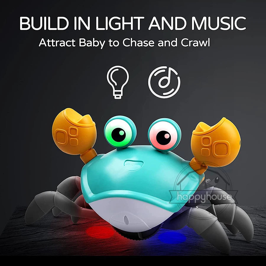 Crawling Crab Baby Toys with Music LED Light up Musical Toys for Toddler, Automatically Avoid Obstacles, Interactive Toys for Kids