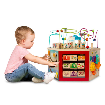 Curiocity 7-Sided Wooden Activity Center with Bead Maze - Engaging Baby & Toddler Toy