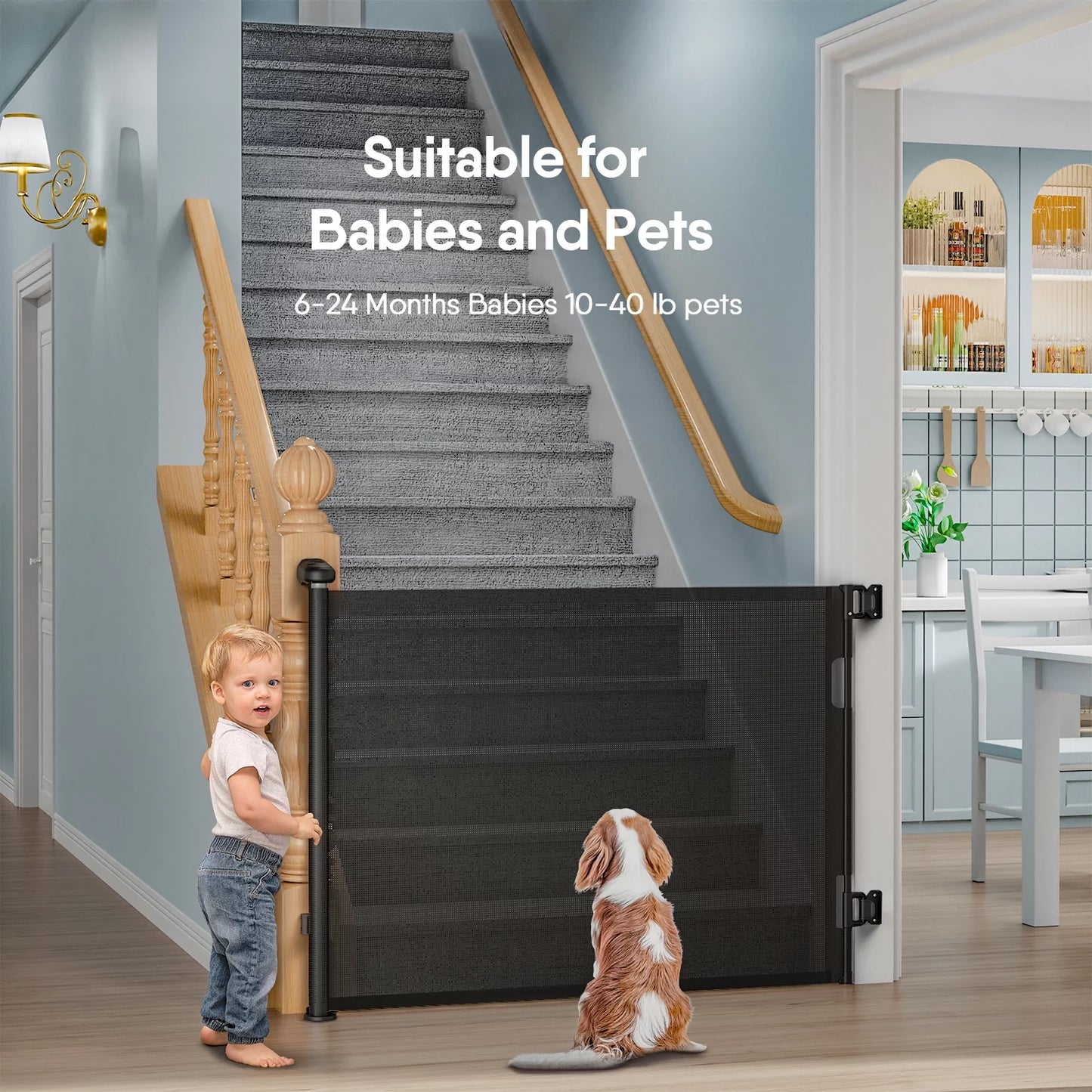 Retractable Baby Gate: Extra Wide 59” x 33” for Stairs, Doorways & Hallways – Perfect for Kids & Pets!"