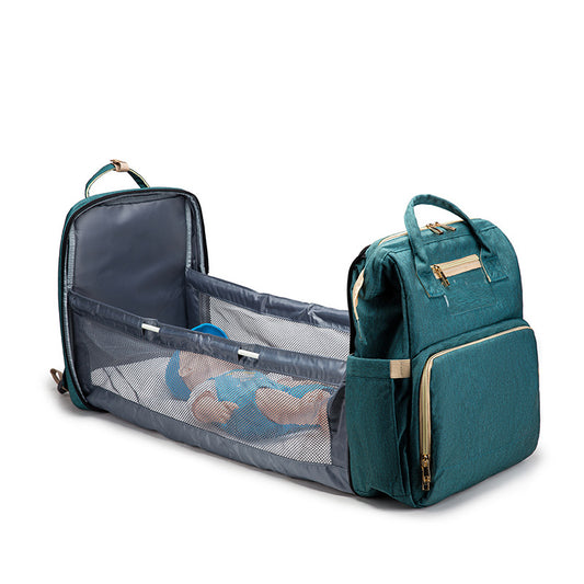 Diaper Bag Bed Backpack with USB Charging: Foldable, Large Capacity, Multi-Functional/Perfect Baby shower Gift