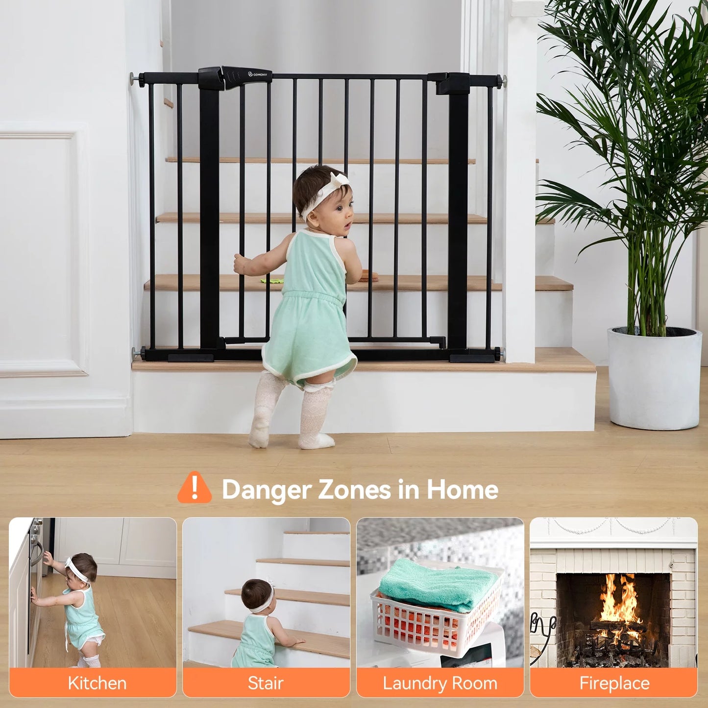 Baby Safety Gate: Adjustable 29.5''-40.5'' Wide Pressure-Mounted Gate for Top of Stairs & Doorways – Sleek Black Design!