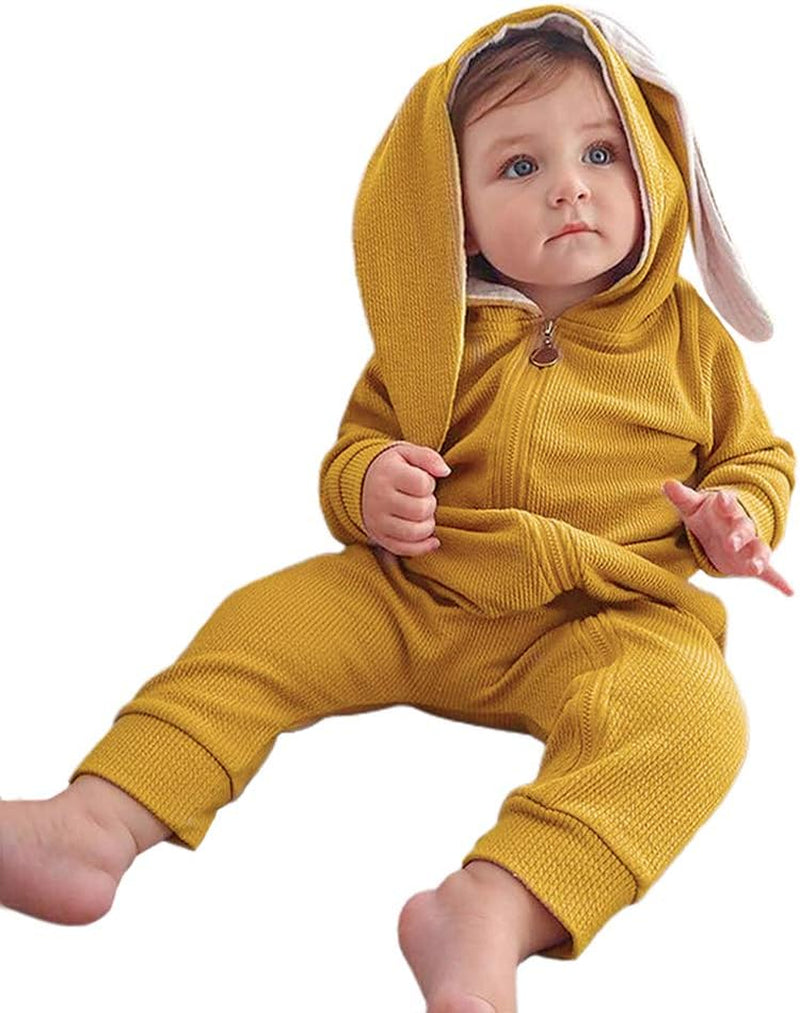 Animal Bunny Baby Easter Romper Long Ear Rabbit Hoodie Romper Jumpsuit with Zipper