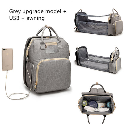 Diaper Bag Bed Backpack with USB Charging: Foldable, Large Capacity, Multi-Functional/Perfect Baby shower Gift