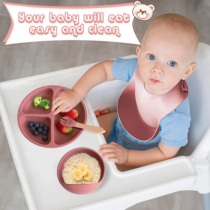  Silicone 6/8-Piece Baby Feeding Set, dining set, portable, BPA-free, Phthalate-free, and PVC-free, Dishwasher safe