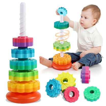 Rotating Rainbow Tower Toy: Stacking Fun for Kids