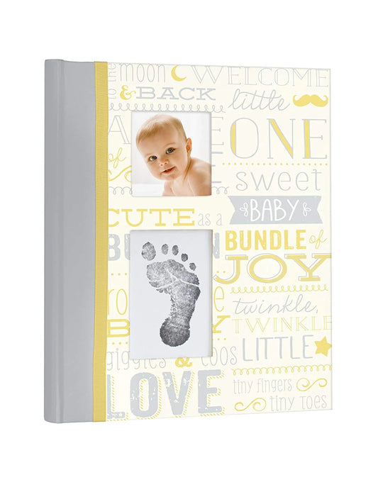 Little Blossoms Vintage Five Year Memory Book with Ink Pad, Babyprints Handprint and Footprint Making Kit, Newborn Milestone Journal, Gift for New and Expecting Parents Vintage Yellow Babybook