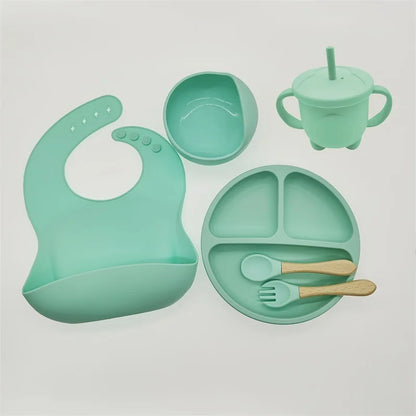  Silicone 6/8-Piece Baby Feeding Set, dining set, portable, BPA-free, Phthalate-free, and PVC-free, Dishwasher safe