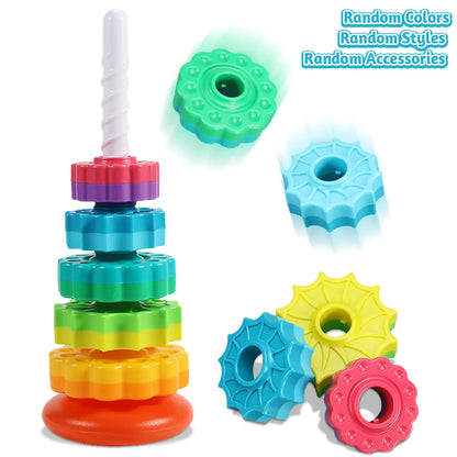 Rotating Rainbow Tower Toy: Stacking Fun for Kids