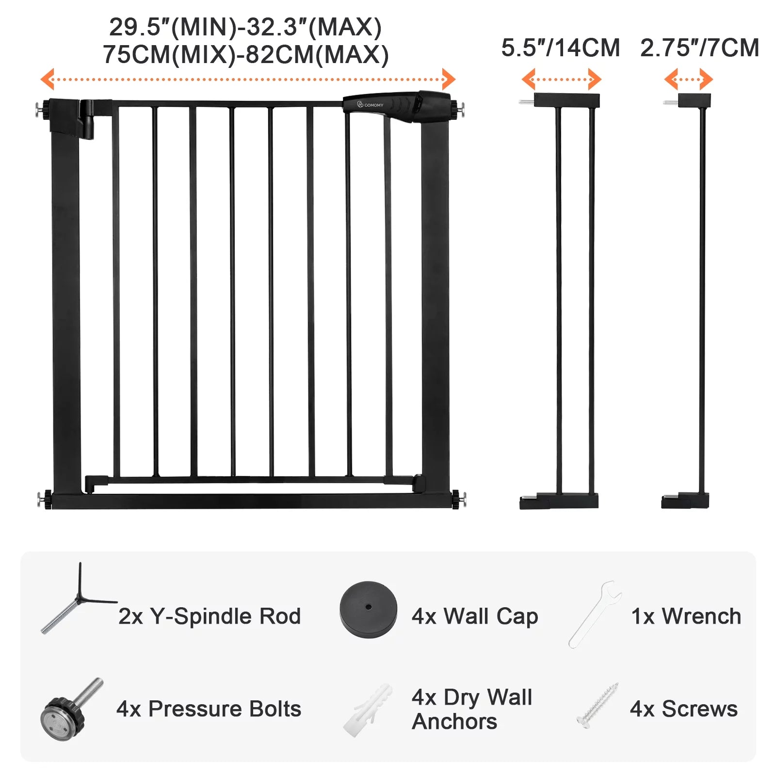 Baby Safety Gate: Adjustable 29.5''-40.5'' Wide Pressure-Mounted Gate for Top of Stairs & Doorways – Sleek Black Design!